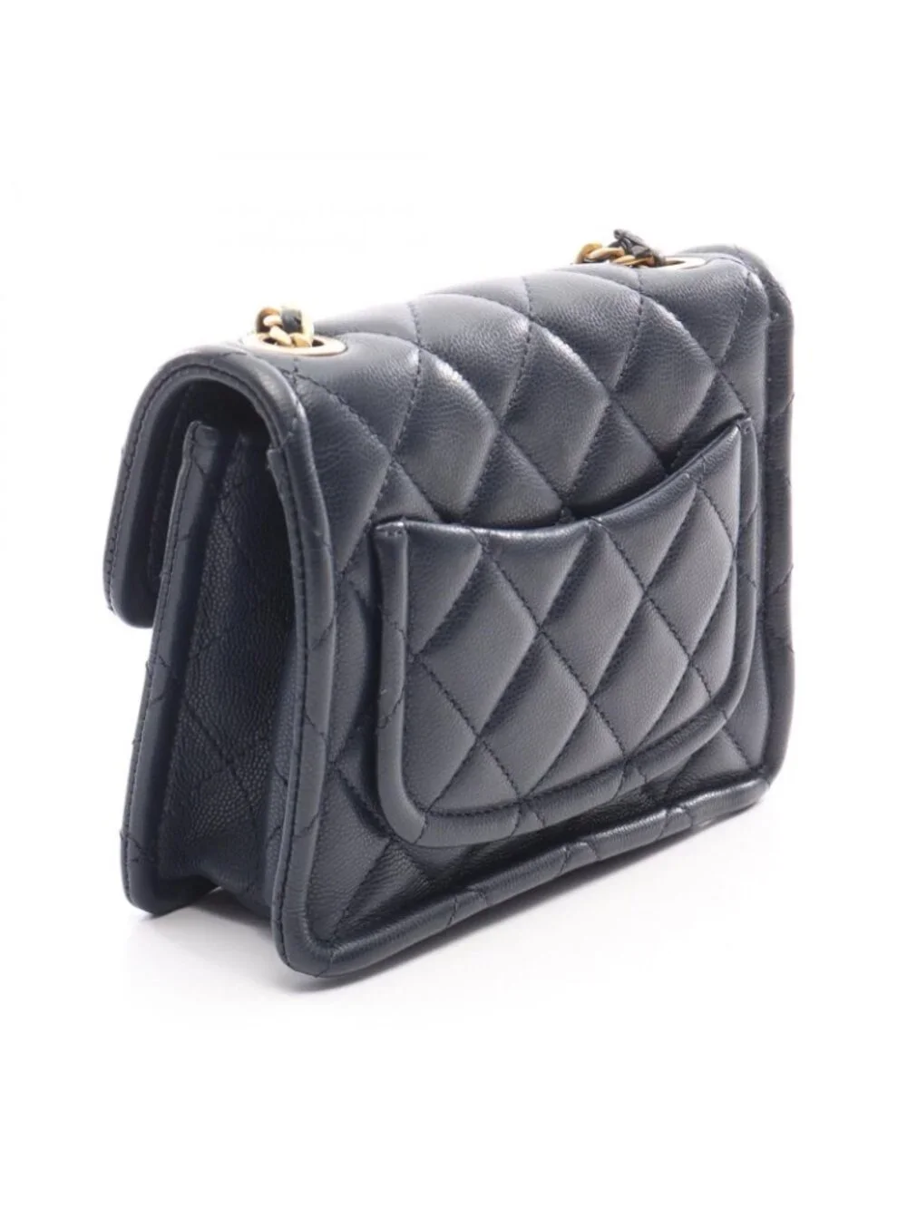 Chanel Shoulder Bag Quilted Navy Caviar Leather Small Chain